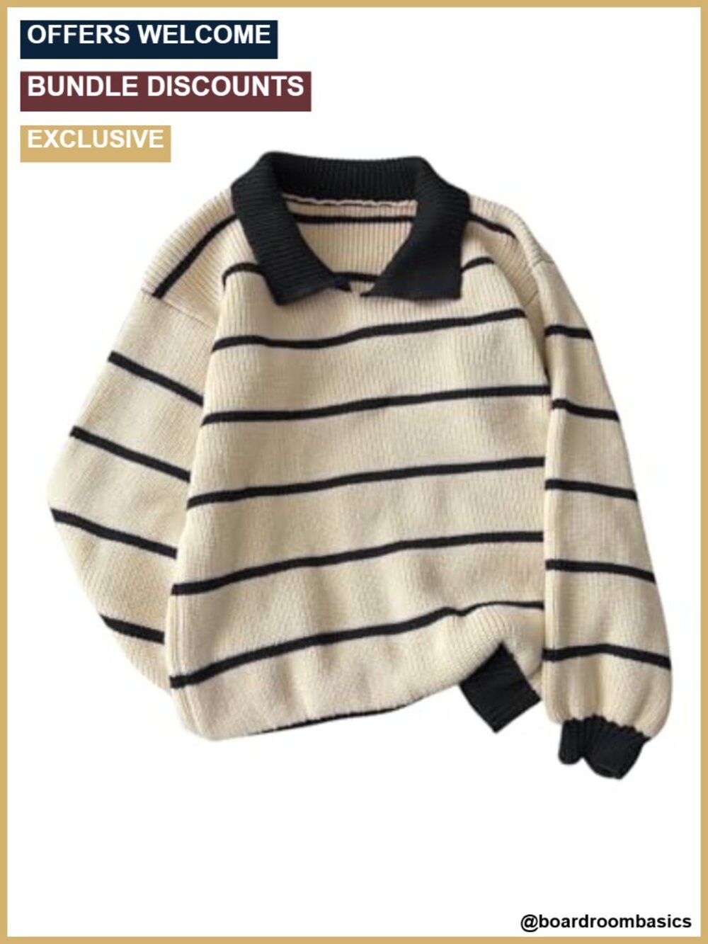 Women's Striped Collared Oversized Knit Pullover Sweater